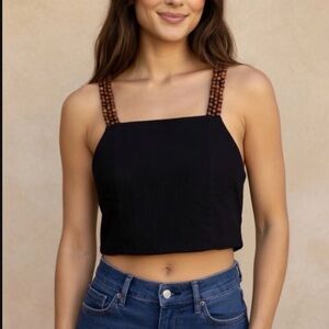 Urban Outfitters Black Beaded Straps Crop Tank Top Womens XS